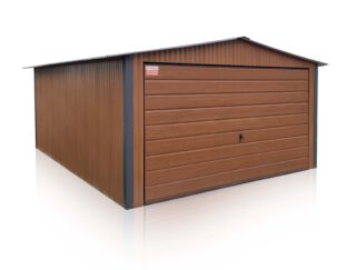 Plechová garáž 4×6m sedlová střecha – zlatý dub