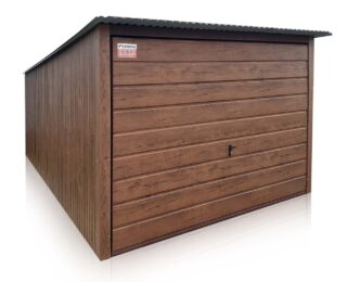 Garaj metalic 3x5m, înclinat spre spate, nuc mat