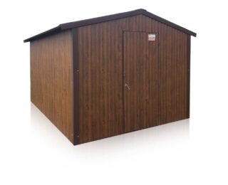 Casetta da giardino 3x4m tetto a due falde, colore noce opaca