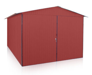 Garaj metalic 3 x 5 m cu două pante, roșu mat