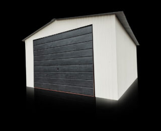 Garaj din tablă 4x5m, alb mat, poarta grafit - structură din lemn