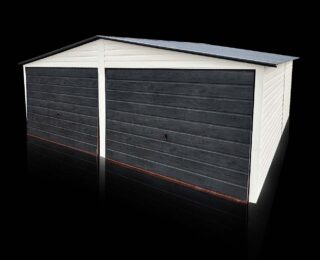Garaj din tablă 6x5m, alb mat, poarta grafit - structură din lemn
