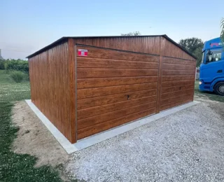 Garaj din tablă 6x5m, cu doua pante, stejar auriu