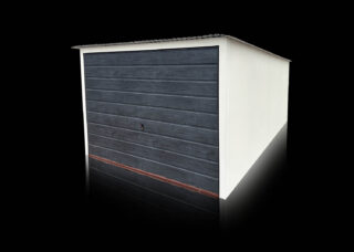 Garaj din tablă 3x5m, alb mat, ușă grafit - structură din lemn