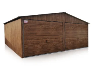 Garaj din tablă 6x5m, cu doua pante, nuc închis - lucios