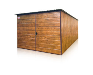 Garaj metalic 3x5 m pantă spre spate, poartă cu două aripi panou lat + FAB