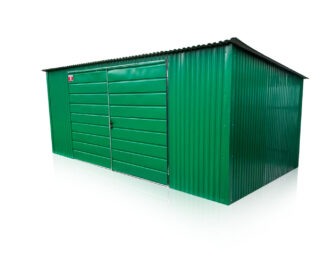 Garaj metalică 5x3m, poartă cu doua aripi panou lat RAL 6029