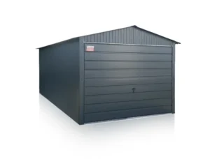 Garaj de tablă 3x5m, stejar auriu cu poartă panou larg RAL 7016