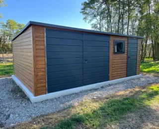 Garaj metalic, casă de grădină, 5x3m, Nuc închis - grafit - EUROSTAL