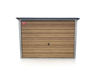 garaj metalic 3x5 m panta spate winchester imitatie lemn poarta basculanta profil lat vertical classic plus