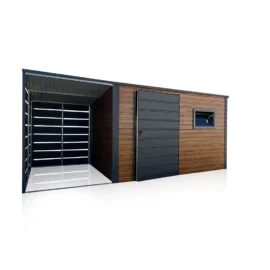 Casuta de gradina metalica 5x2 m cu copertina stejar aurat mat si grafit